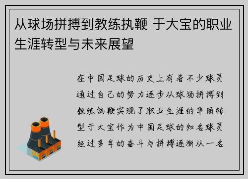 从球场拼搏到教练执鞭 于大宝的职业生涯转型与未来展望