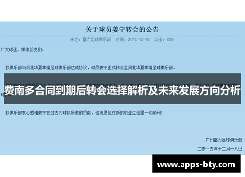 费南多合同到期后转会选择解析及未来发展方向分析