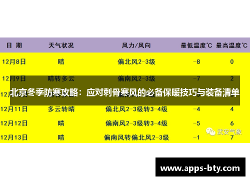 北京冬季防寒攻略：应对刺骨寒风的必备保暖技巧与装备清单