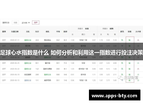 足球心水指数是什么 如何分析和利用这一指数进行投注决策